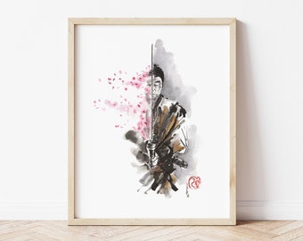 Shogun, Samurai Destiny Painting, Samurai Sword, Bushido Code, Samurai Cherry Blossom Poster, Samurai Print, Bushi Art Poster, Bushido