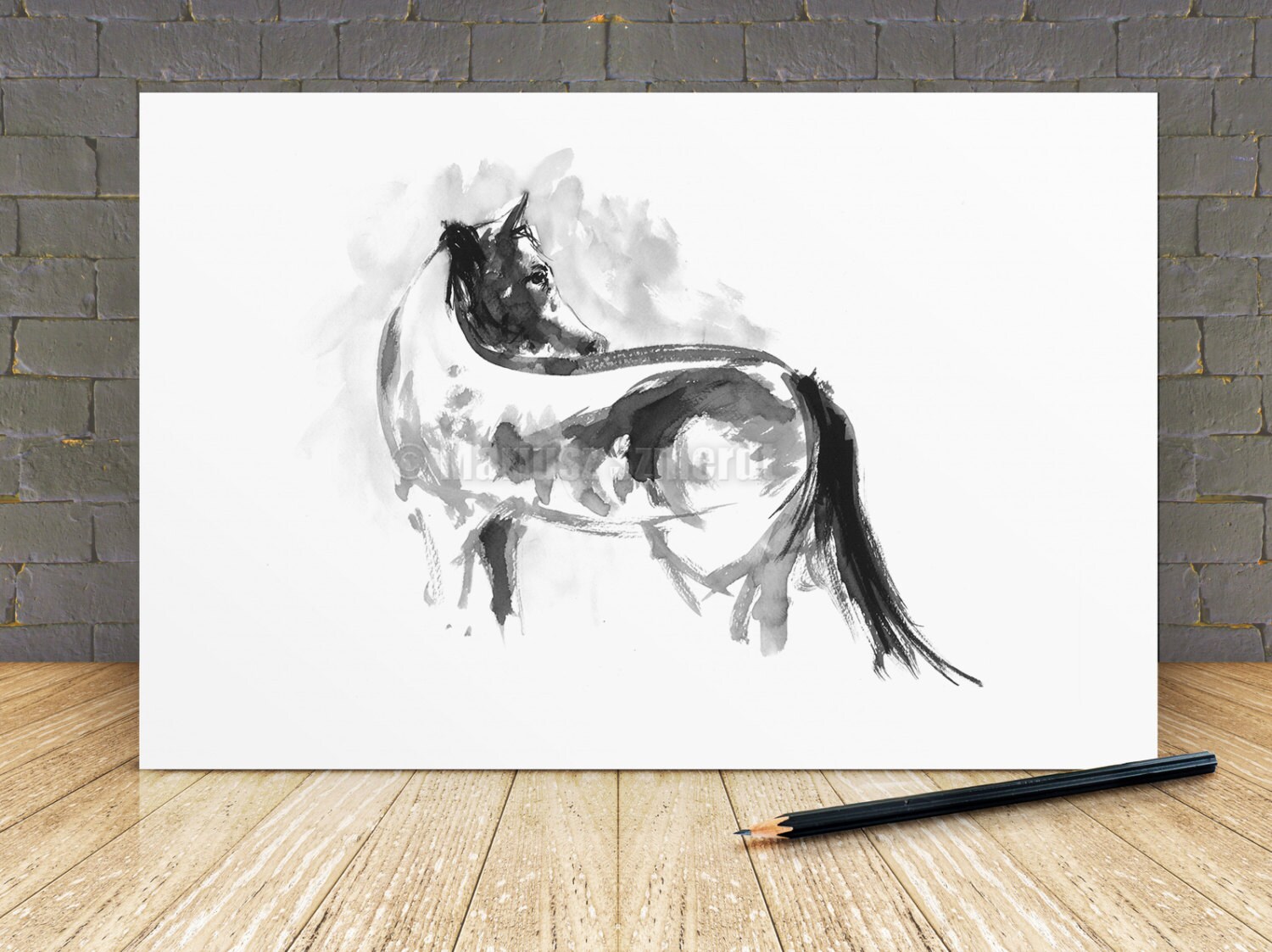Horse Art Minimalist Ink Painting Wall Decor Poster Wild Life Etsy