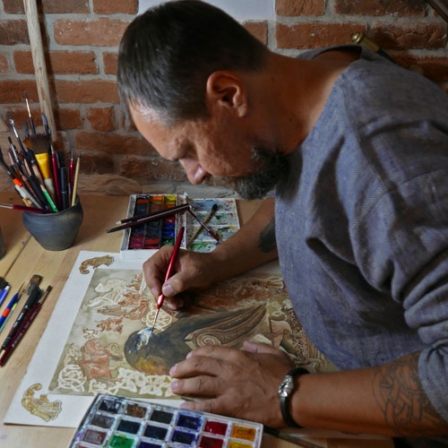 極真空手アクリル画：円相禅、虎の絵（58.32インチ×20.19インチ