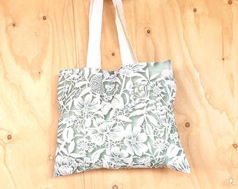 Printed shopper bag - Tote bag Flowers with Cotton feel - 2 Designs Yellow and Jade green
