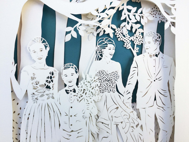 Custom family portrait Paperart Bespoke Paper cut out Papercutting art paper wedding gift Personalized papercut art anniversary image 7