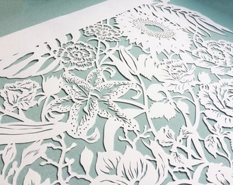 Taglio a mano su misura Papercut - Arte d'interni su misura - Arte del taglio della carta - Appendere la parete dei fiori - Regalo di nozze in carta - Papercut personalizzato