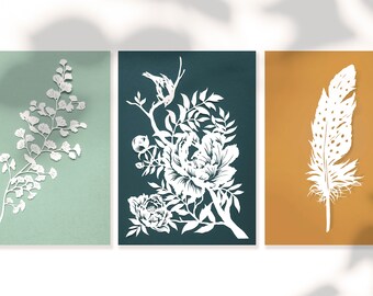 Set of 3 Postcards of original paper cut art - Papercutting print - Paper cut art print - Postcards  - Boho postcards - Any occasion cards