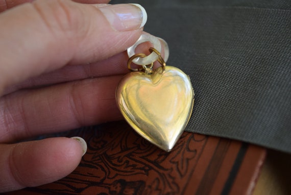 Antique GoldFILL Heart Locket with MOP Loop, Moth… - image 1