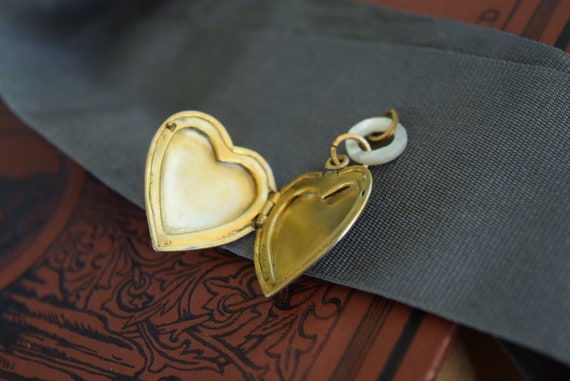 Antique GoldFILL Heart Locket with MOP Loop, Moth… - image 2