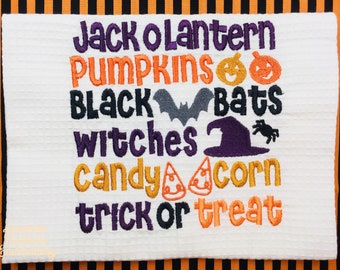 Halloween Hand Towel, Halloween Decor, Waffle Weave Towel, Embroidered Towel