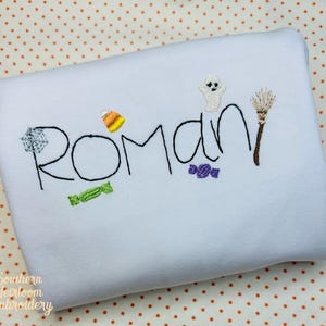 Halloween Monogram Name Shirt, Halloween Romper, Boys Shirt Romper, Monogram Shirt, Ghost Pumpkin Spider Shirt