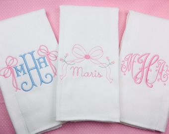 Baby Girl Monogrammed Burp Cloths, Embroidered Burp Cloth Gift Set, Baby Gift