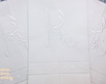 Embroidered Linen Hand Towel, Monogrammed Linen Guest Towel, Tea Towel, Monogram Towel