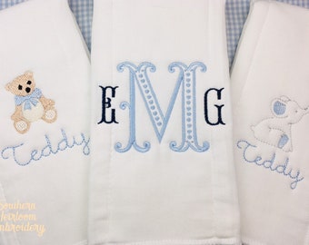 Monogrammed Burp Cloth, Baby Gift Set, Boys Burp Cloths, Embroidered Burp Cloth, Monogram Gifts, Baby Gifts