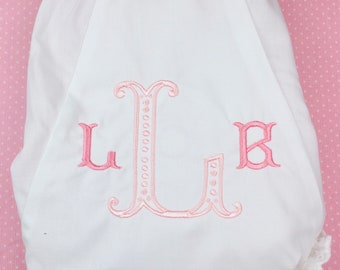 Monogrammed Bloomers, Embroidered  Bloomers, Eyelet Bloomers, Baby Diaper Cover