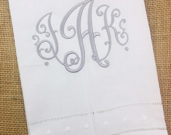 Embroidered Linen Hand Towel, Monogrammed Linen Guest Towel, Tea Towel, Monogram Towel