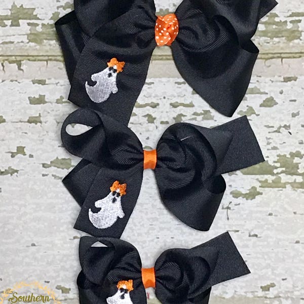 Halloween Hair Bow, Ghost Hair Bow, Embroidered Hair Bow