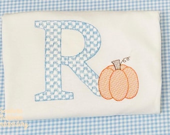 Pumpkin Monogram Initial Name Shirt, Fall Halloween Thanksgiving Romper, Boys Shirt Romper, Monogram Shirt,  Pumpkin Shirt
