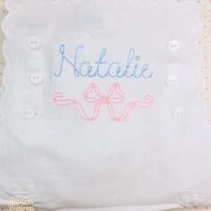Monogrammed Name Bloomers, Scallop Bloomers, Bow Embroidered Bloomers, Monogram Name Diaper Cover
