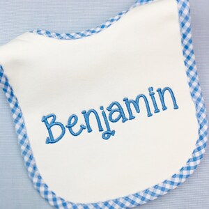 Name Monogram Bib Burp Cloth, Gingham Bib, Baby Boy Bib, Classic Bib, Blue Bib