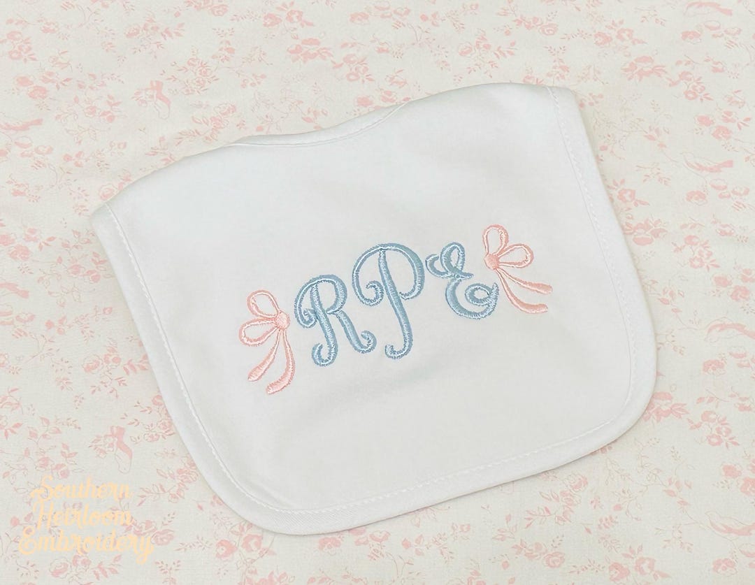 Monogram Name Bib Burp Cloth, Ribbons Flowers Bib Burp Cloth, Baby Gift ...