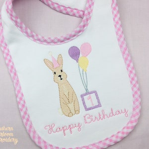 Birthday Bib, Girl Birthday Bib Bib, Bunny Bib, Gingham Bib, Embroidered Bib, Vintage Bib, Baby Girl Bib, Easter Baby Accessories, Classic B