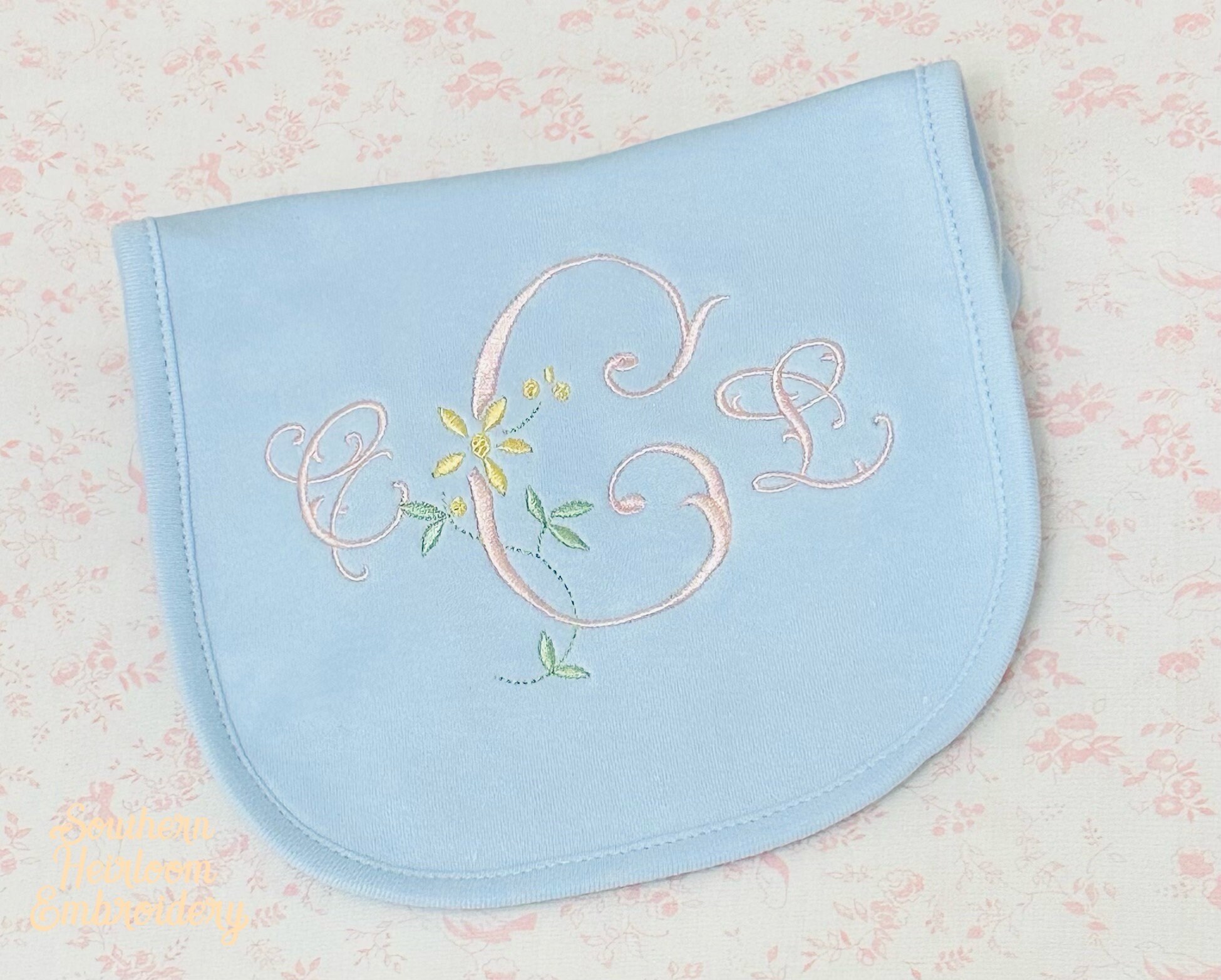 Monogram Name Bib Burp Cloth, Ribbons Flowers Bib Burp Cloth, Baby Gift ...