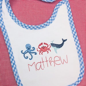Monogram Bib Burp Cloth, Nautical Bib Burp Cloth, Baby Boy Bib Burp Cloth, Crab Octopus Bib Burp Cloth, Baby Boy Gifts