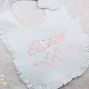 Monogrammed Bib, Monogrammed Burp Cloth, Ruffle Bib and Burp Cloth, Bow Embroidered Bib and Burp Cloth, Baby Gift