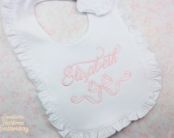 Monogrammed Bib, Monogrammed Burp Cloth, Ruffle Bib and Burp Cloth, Bow Embroidered Bib and Burp Cloth, Baby Gift