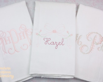 Baby Girl Monogrammed Burp Cloths, Monogram Burp Cloth,  Embroidered Burp Cloth Gift Set, Baby Gift, Heirloom Baby