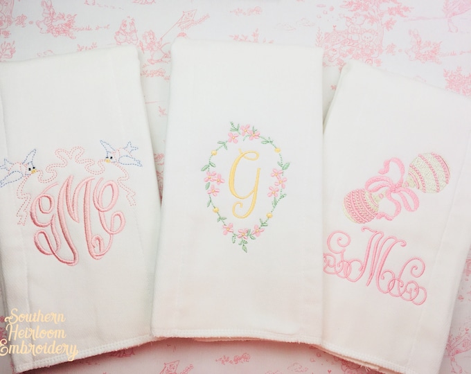 Monogram Burp Cloth Embroidered Burp Cloths Baby Girl Burp Etsy