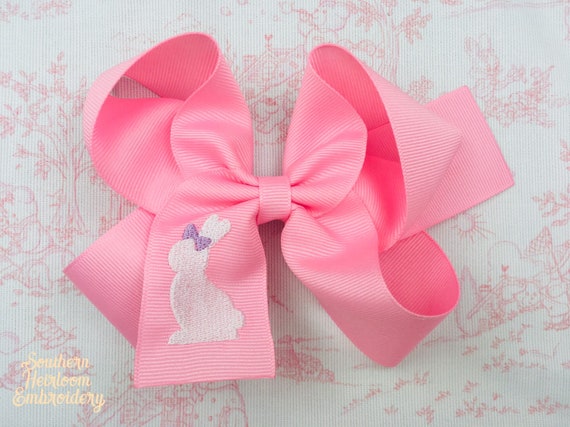 Easter Bow, Bunny Bow, Easter Bunny Bow, Embroidered Bow, Classic Bows, Embroidered Bunny, Hair Bow, Hair Accessory