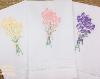 Floral Linen Hand Towels, Embroidered Hand Towel, Tea Towel, Flower Towel, Floral, Mother's Day Gift