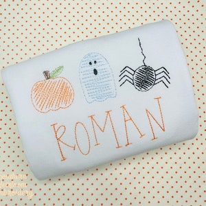 Halloween Monogram Name Shirt, Halloween Romper, Boys Shirt Romper, Monogram Shirt, Ghost Pumpkin Spider Shirt