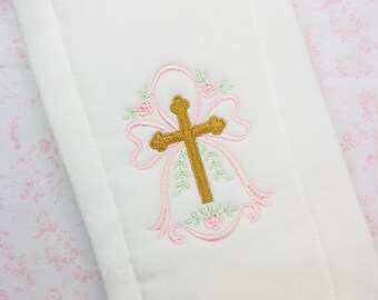 Baptism Christening Cross Easter Bib Burp Cloth