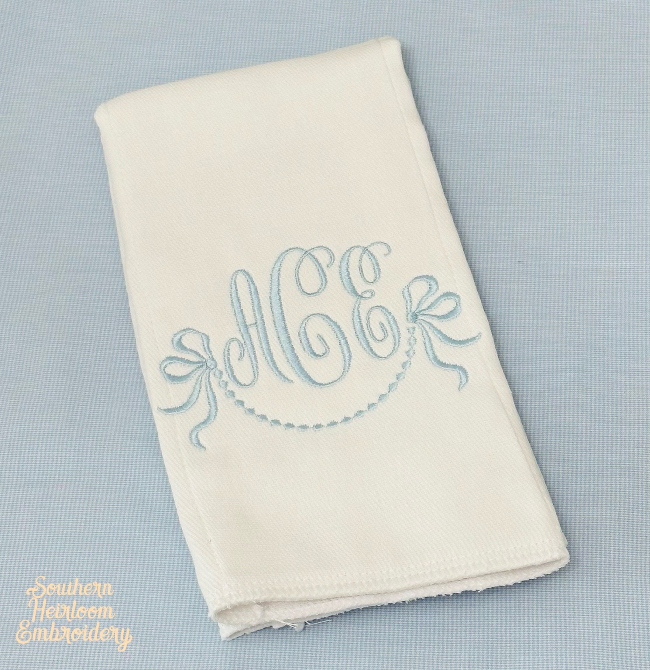 Monogrammed Baby Bib, Embroidered Ribbon, Chenille Terry Cloth Back - Etsy