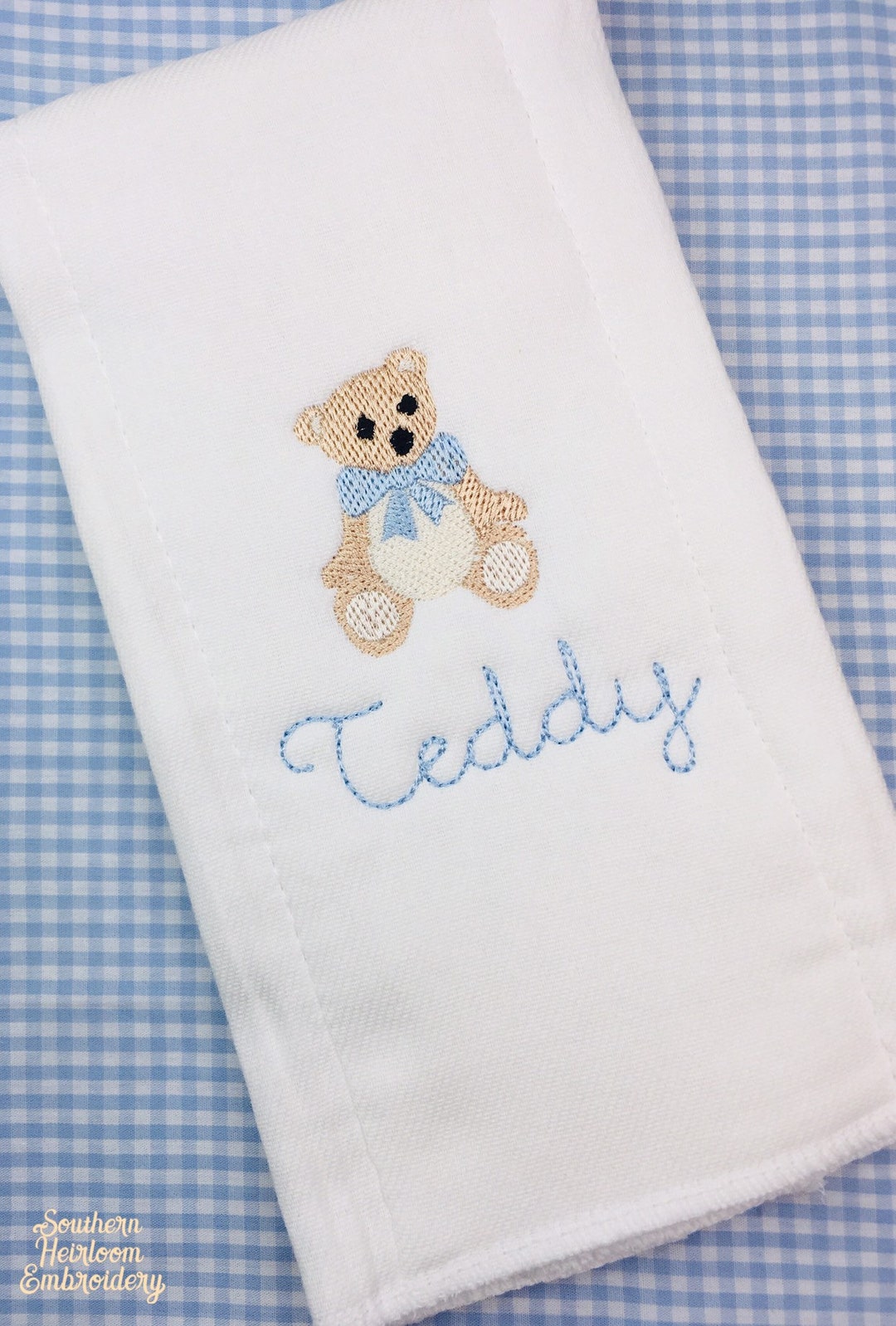 Monogram Name Bib Burp Cloth, Teddy Bear Bib Burp Cloth, Baby Gift Set