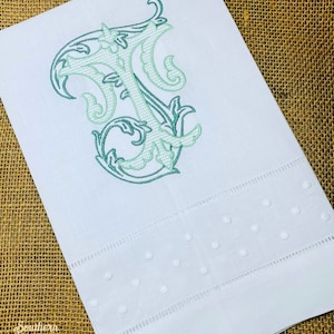 Embroidered Linen Hand Towel, Monogrammed Linen Guest Towel, Tea Towel, Monogram Towel