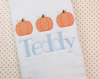 Boys Pumpkin Bib, Monogrammed Bib, Baby Bib, Monogram Baby Set, Heirloom Baby, Baby Boy Bib, Baby Gift, Baby Accessories