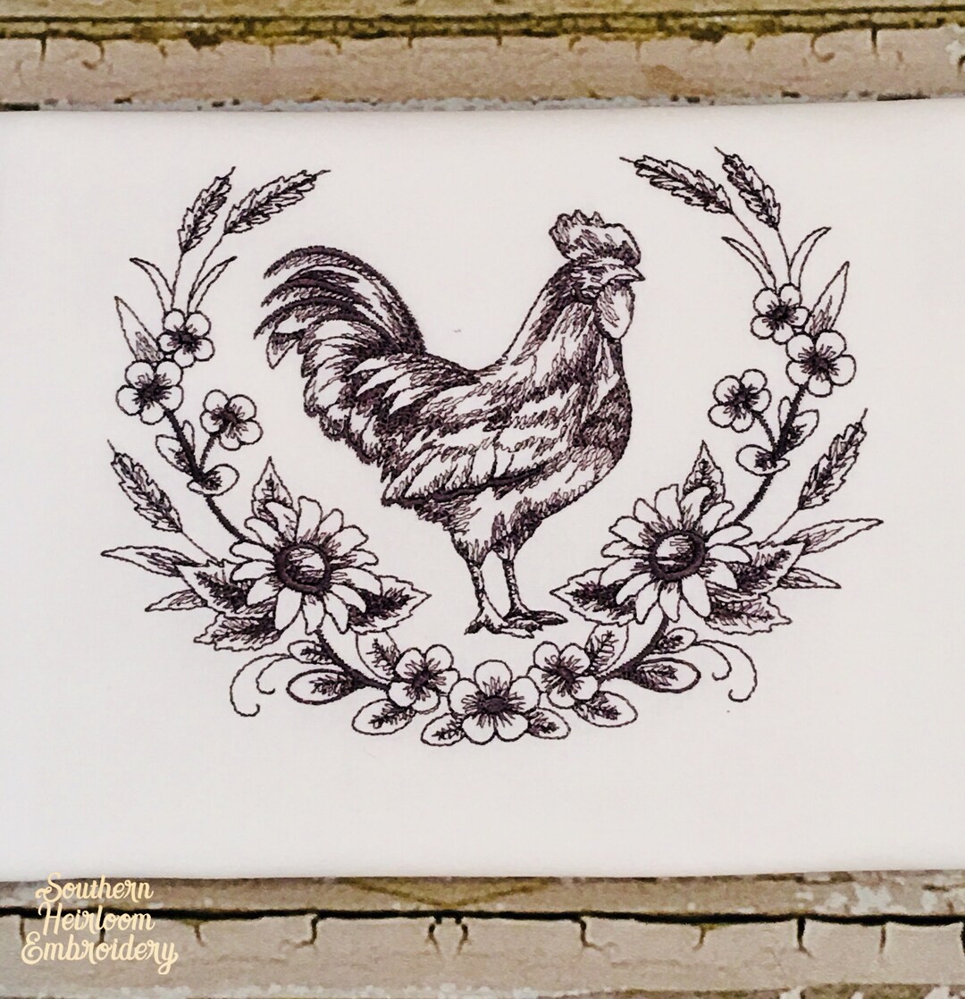 Rooster Towel, Embroidered Towel, Heirloom Rooster, Country Style, Rooster, Kitchen Towel ...