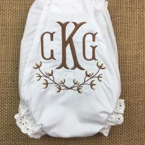 Monogrammed Diaper Cover Bloomers, Embroidered Diaper Cover, Cotton Branch Embroidered Diaper Cover, Eyelet Panties