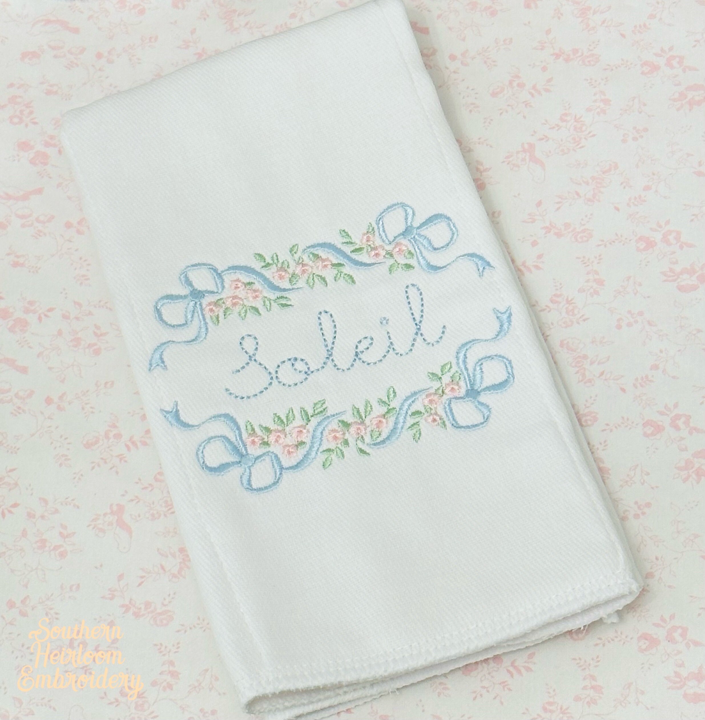 Monogram Name Bib Burp Cloth, Ribbons Flowers Bib Burp Cloth, Baby Gift ...