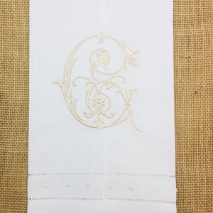 Embroidered Linen Hand Towel, Monogrammed Linen Guest Towel, Tea Towel, Monogram Towel