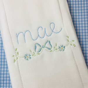 Monogram Name Bib Burp Cloth, Monogrammed Bib Burp Cloth, Floral Bib, Baby Gift Set, Baby Girls Bib Burp Cloths, Embroidered Bib Burp Cloth