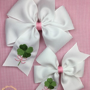 Clover Hair Bow, St. Patrick&#39;s Day Bow, Embroidered Hair Bow, Embroidered Clover Bow, St. Patrick&#39;s Day Accessory, Green Clover, St. Patty