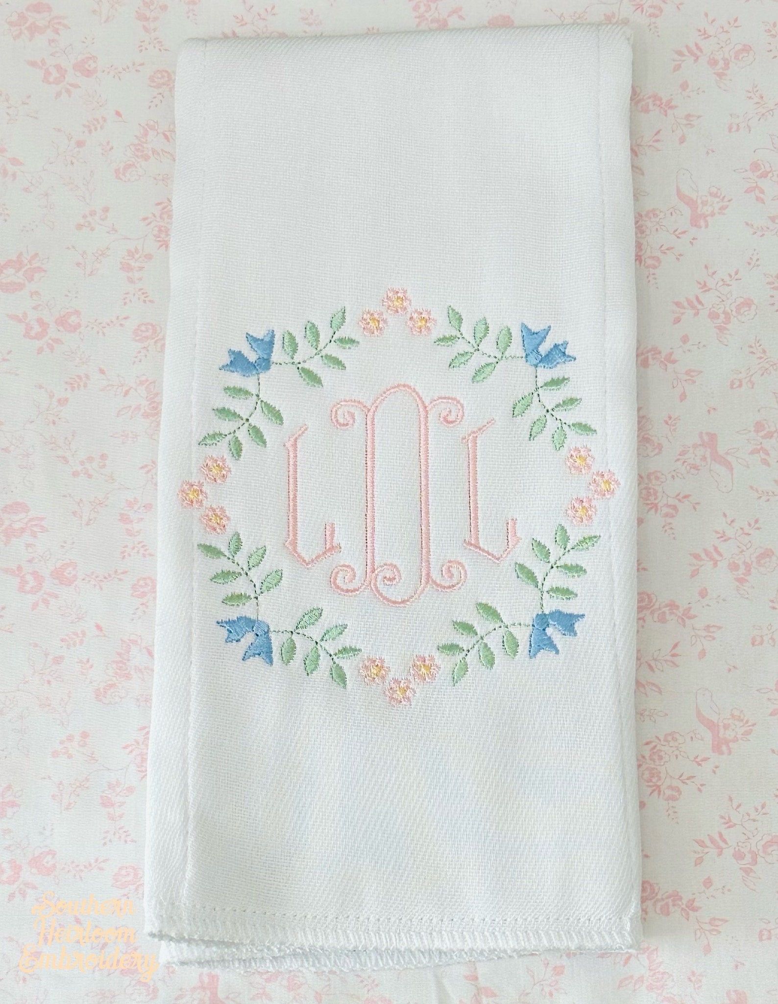 Monogram Name Bib Burp Cloth, Ribbons Flowers Bib Burp Cloth, Baby Gift ...