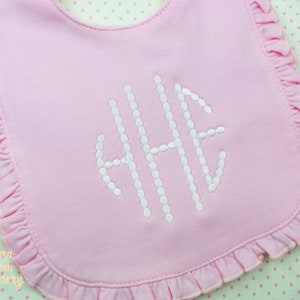 Monogrammed Bib, Monogrammed Burp Cloth, Embroidered Bib, Embroidered Burp Cloth, Pink Bib, Pearls Monogram
