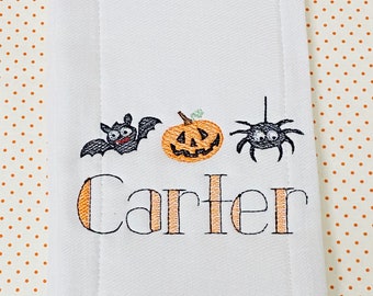 Halloween Bib Burp Cloth, Monogrammed Bib Burp Cloth, Baby Gift Set, Pumpkin Boys Bib Burp Cloths, Embroidered Bib Burp Cloth, Monogram Bib