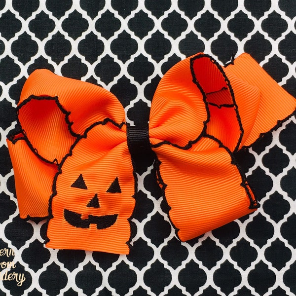 Pumpkin Pie Slice Embroidered Hair Bow 5.5