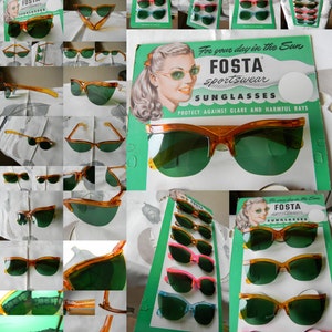Echte vintage seltene Fosta Sonnenbrille 1950er Jahre. Hergestellt in den USA. Minze. N O S