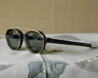 True Vintage Rare Panto Hand Made 7 B R L Paddle Arms Eyeglasses Frame.With Gold Filled Clip on sunglasses. British Made. 20's.