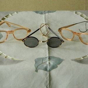 True Vintage Rare Three Pair Round Panto Hand Made Eyeglasses Frame. Gold Filled Sunglasses. Made in England.20&#39;s-50&#39;s. NOS Exc*****