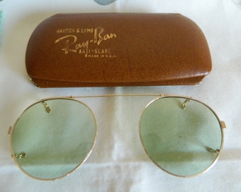 Vintage B&L Ray Ban Clip-On Sunglasses: 1/10-12K Gold Filled, Green Anti-Glare Lenses, Original Case
